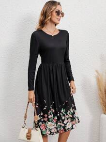 EMERY ROSE Floral Print A-line Dress - Black - View 5