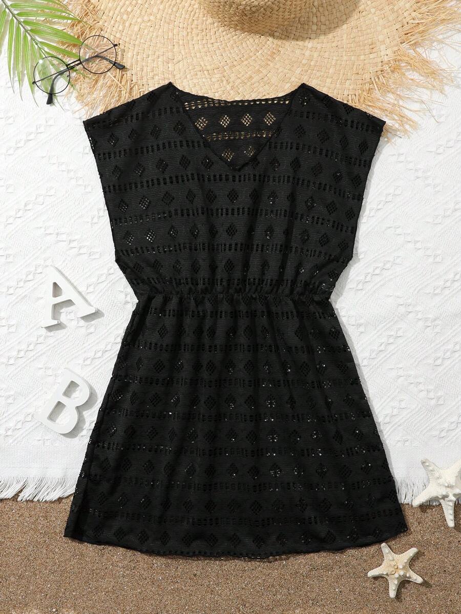 Tween Girl Hollow Out Cover Up - Black - View 1