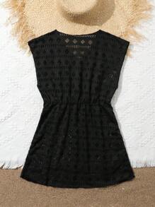 Tween Girl Hollow Out Cover Up - Black - View 2