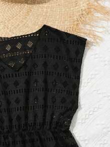 Tween Girl Hollow Out Cover Up - Black - View 3
