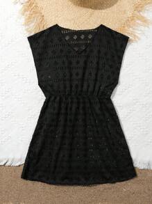 Tween Girl Hollow Out Cover Up - Black - View 5