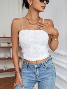 SHEIN Privé 素色吊帶短上衣 - 白色 - 查看 1