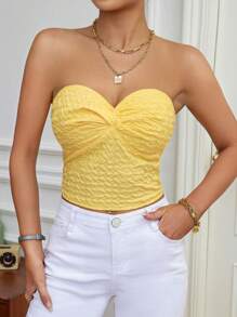 SHEIN Privé Mặt trước xoắn Ống ngọn - Màu vàng - Xem 3