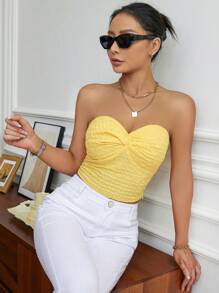 SHEIN Privé Mặt trước xoắn Ống ngọn - Màu vàng - Xem 1