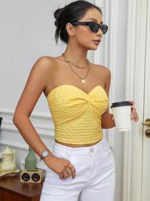 SHEIN Privé Mặt trước xoắn Ống ngọn - Màu vàng - Xem 6