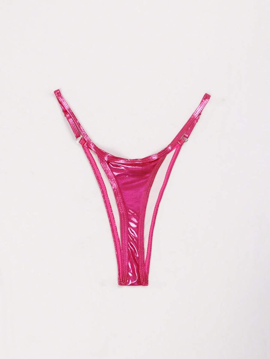 SHEIN Swim Summer Beach Metallic Thong Bikini Bottom - Hot Pink - View 1