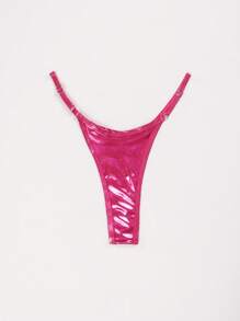 SHEIN Swim Summer Beach Metallic Thong Bikini Bottom - Hot Pink - View 2