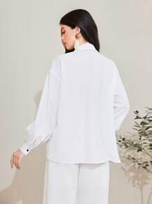 Mulvari 漸變圖案落肩袖襯衫 - 白色 - 查看 3