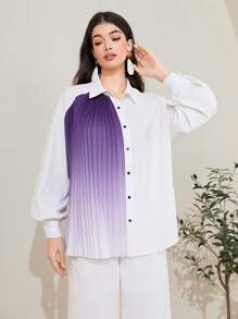 Mulvari 漸變圖案落肩袖襯衫 - 白色 - 查看 5