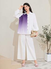 Mulvari 漸變圖案落肩袖襯衫 - 白色 - 查看 6