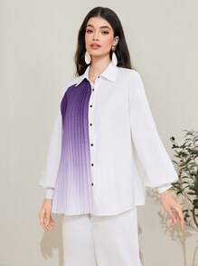 Mulvari 漸變圖案落肩袖襯衫 - 白色 - 查看 1