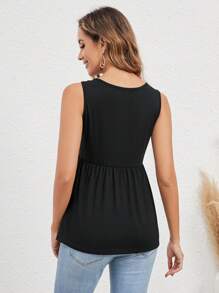 EMERY ROSE Solid Peplum Tank Top - Black - View 2