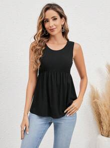 EMERY ROSE Solid Peplum Tank Top - Black - View 3