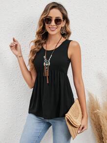 EMERY ROSE Solid Peplum Tank Top - Black - View 4