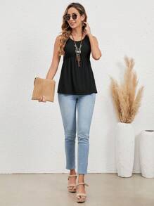 EMERY ROSE Solid Peplum Tank Top - Black - View 5