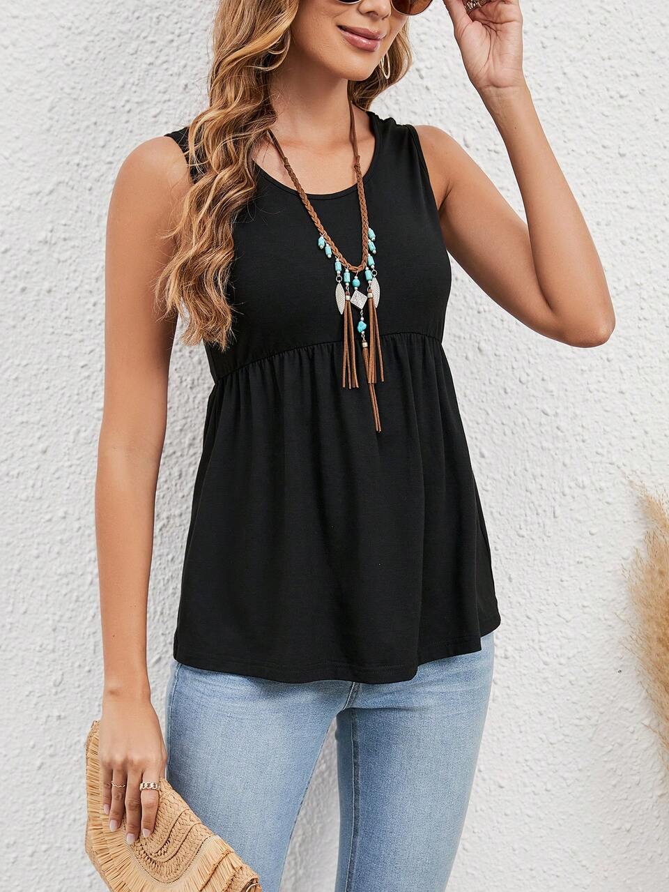 Summer Casual Versatile Solid Color Ruffle Trim Tank Top