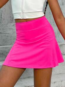 SHEIN Tween Girl Solid High Waist Skirt - Hot Pink - View 2