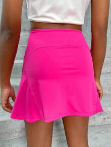 SHEIN Tween Girl Solid High Waist Skirt - Hot Pink - View 3