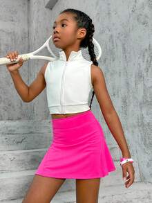 SHEIN Tween Girl Solid High Waist Skirt - Hot Pink - View 6