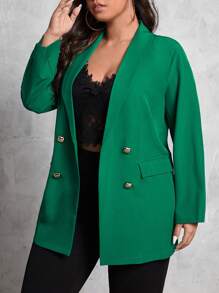 SHEIN Clasi Blazer de cuello esmoquin con bolsillo con solapa con botones - Verde - Ver 1