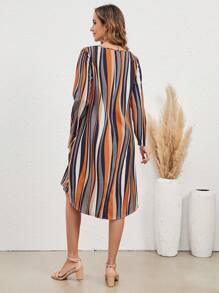 EMERY ROSE Vestido con estampado de rayas de cuello notch - Multicolor - Ver 2