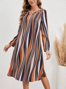 EMERY ROSE Vestido con estampado de rayas de cuello notch - Multicolor - Ver 3