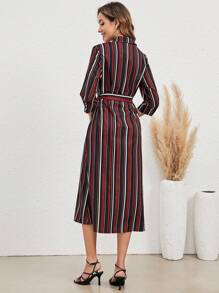 EMERY ROSE 條紋印花腰帶襯衫洋裝