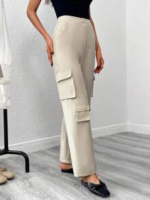 SHEIN Unity Flap Pocket Side Cargo Trousers - Beige - View 4