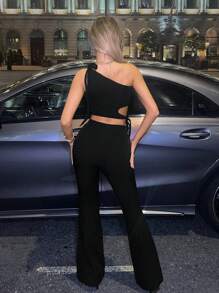 SHEIN ICON Một bờ vai Cắt ra Top Cây trồng - màu đen - Xem 2