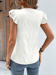 SHEIN LUNE 素色紐扣細節荷葉邊襯衫 - 白色 - 查看 2