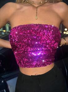 SHEIN ICON Top bandeau con lentejuelas - Rosa Fucsia - Ver 5
