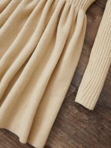 SHEIN Leap Crew Tween Girl Solid Ribbed Knit Sweater Dress Without Belt - Apricot - View 3