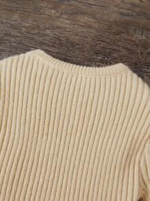 SHEIN Leap Crew Tween Girl Solid Ribbed Knit Sweater Dress Without Belt - Apricot - View 5