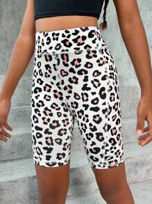 SHEIN Tween Girl 1pc Leopard Print Cycling Shorts With Phone Pocket - Multicolor - View 3