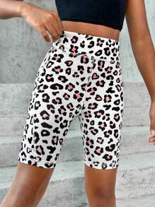 SHEIN Tween Girl 1pc Leopard Print Cycling Shorts With Phone Pocket - Multicolor - View 4