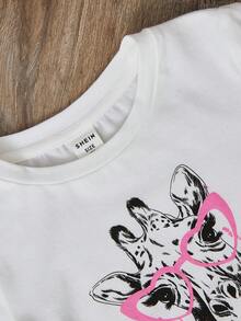 SHEIN 女小童卡通圖案T恤&滿版印花喇叭褲 - 彩色 - 查看 5