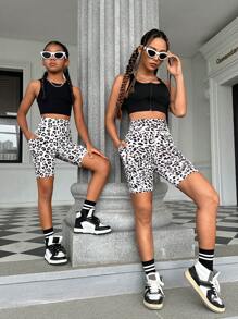 SHEIN Tween Girl 1pc Leopard Print Cycling Shorts With Phone Pocket - Multicolor - View 5