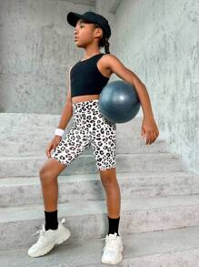 SHEIN Tween Girl 1pc Leopard Print Cycling Shorts With Phone Pocket - Multicolor - View 6