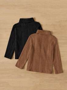 SHEIN Young Boy 2pcs Turtle Neck Tee Chic Outfits For Autumn/Winter - Multicolor - View 2