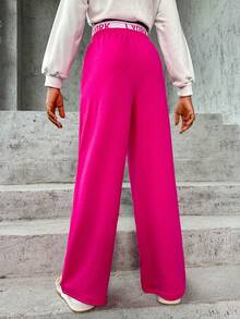 SHEIN 女大童字母圖案闊腿衛褲 - 玫紅色 - 查看 2