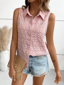 SHEIN LUNE 前紐扣無袖襯衫 - 粉色 - 查看 2