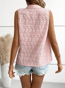 SHEIN LUNE 前紐扣無袖襯衫 - 粉色 - 查看 4