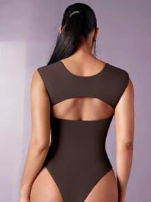 Silquee Solid Cut Out Back Bodysuit - Chocolate Brown - View 4