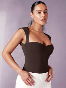 Silquee Solid Cut Out Back Bodysuit - Chocolate Brown - View 5