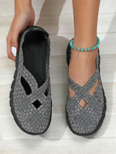 4-Season Soft, Breathable Woven Slip-On Casual Walking Shoes For Women, Elegant Gift For Elders, Minimalist & Versatile