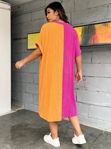 SHEIN Clasi 大碼雙色蝙蝠袖缺口領連衣裙 - 彩色 - 查看 2