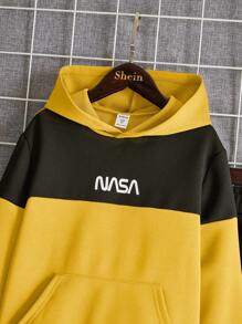 SHEIN 男大童字母圖案雙色連帽衫和運動褲 - 黃色 - 查看 5