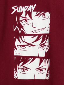 SHEIN 男大童日本字母和數字圖案假兩入組T恤 - 酒紅色 - 查看 4