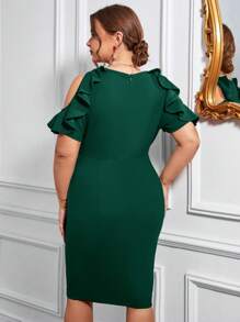 SHEIN Clasi 大碼挖肩荷葉邊連衣裙 - 墨綠色 - 查看 2