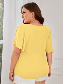 SHEIN Clasi Plus Tie Neck Raglan Sleeve Blouse